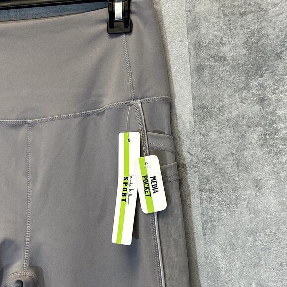 NICOLE MILLER Women's Grey High-Rise Contrast Stripe Mesh Leg Pull-On Crop - Picture 4 of 9